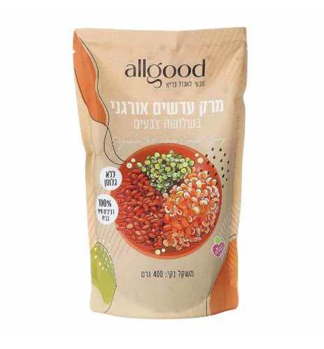מרק עדשים אורגני בשלושה צבעים – allgood (400 גרם)