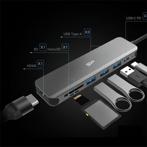 מפצל 3 פורט וקורא כרטיסים  Silicon Power SU20 USB-C 