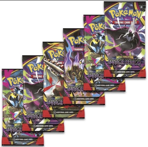 חבילת בוסטרים (6 בוסטרים) |  Game Card TCG Pokémon Mega Evolution: Pitch Black Booster Bundle (6 Booster Packs)
