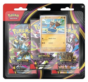בליסטר עם 3 בוסטרים וקלף פרומו Binacle | Pokémon Mega Evolution: Pitch Black 3-Pack Blister with Binacle Promo Card