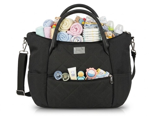 תיק עגלה יוקרתי Baby Boss Tote – שחור קווילט אלגנטי