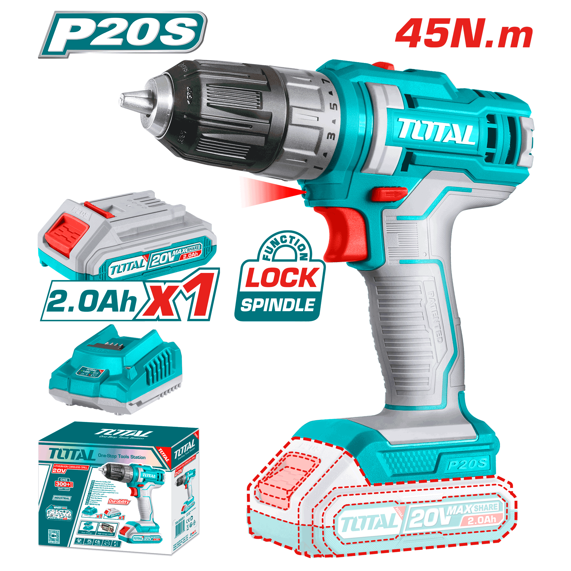 מקדחה רוטטת נטענת 20V TDLI200518 TOTAL
