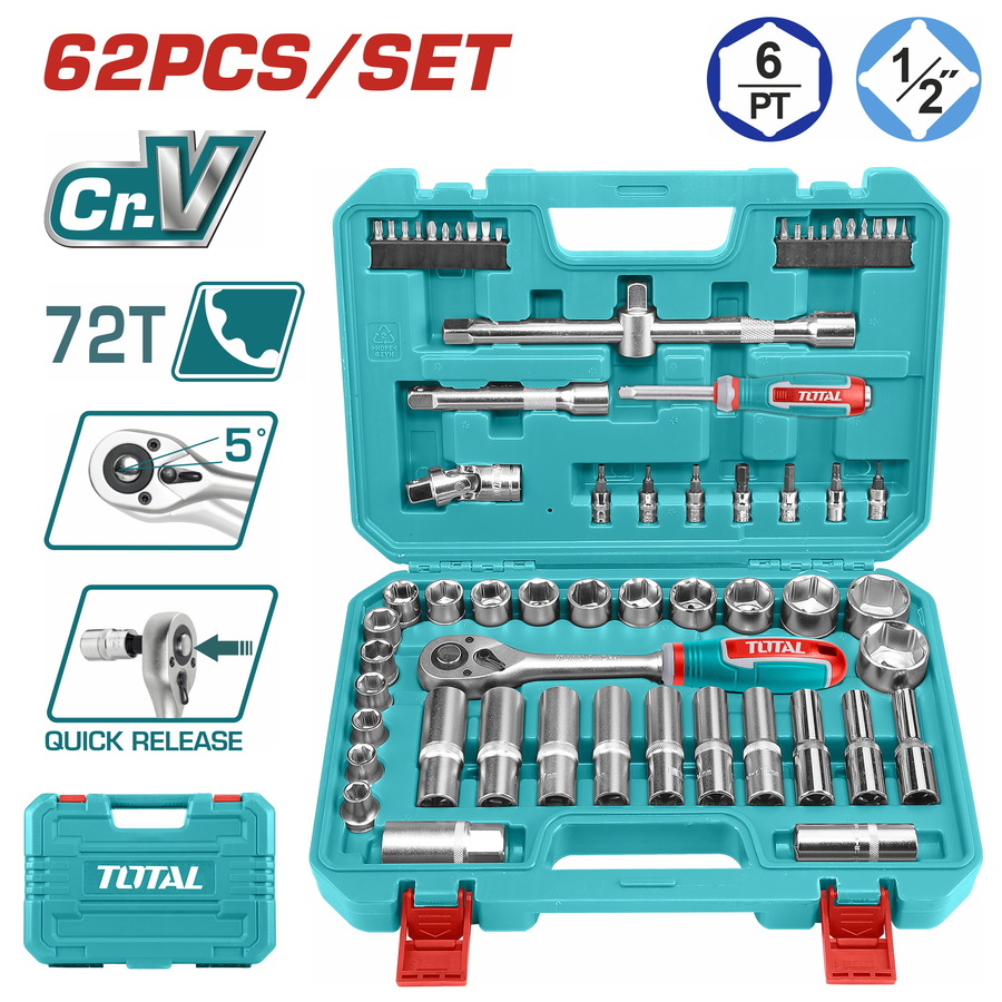 סט בוקסות 1/2" 62 חלקים THT121602 TOTAL