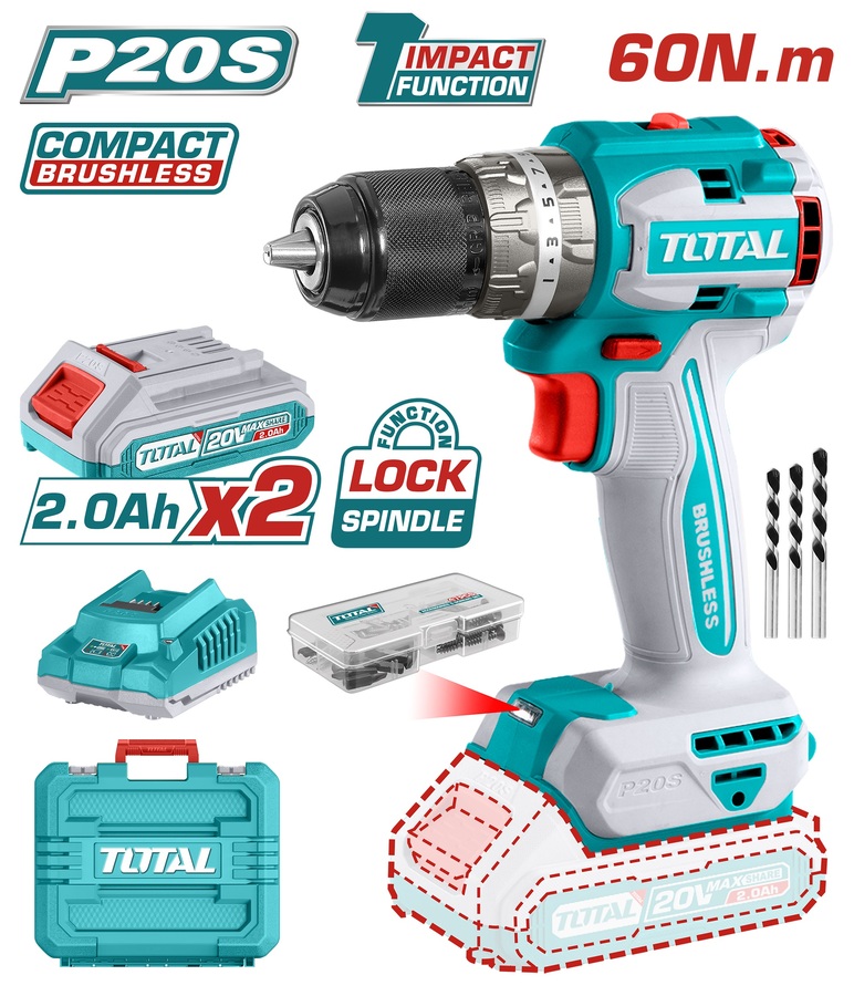 מקדחה רוטטת 20V 2 סוללות TIDLI20602