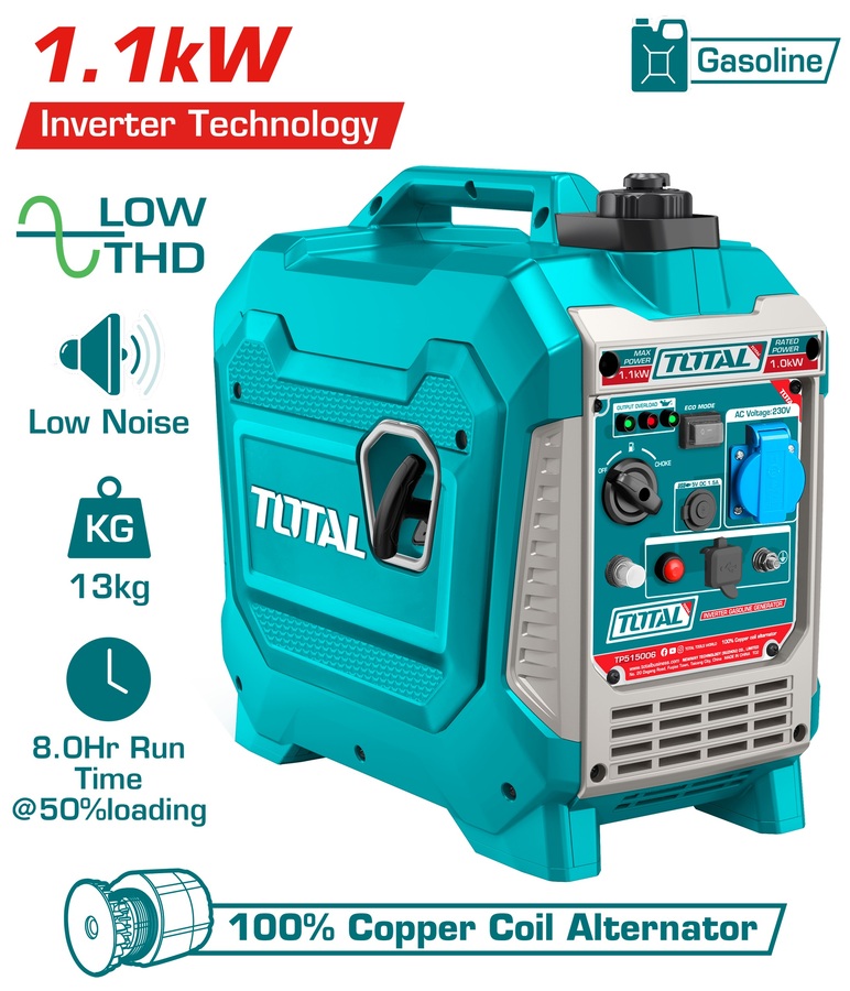 גנרטור בנזין 1.2KW איינוורטר שקט ללא סטרטר TOTAL