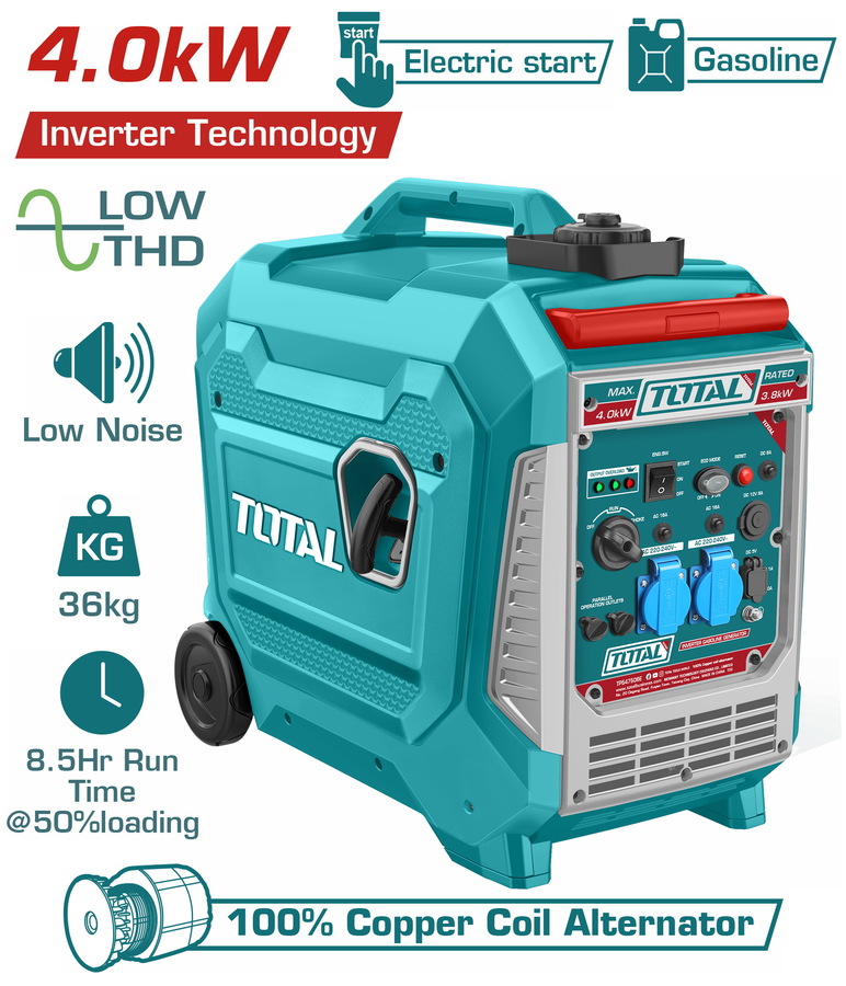 גנרטור בנזין 4.0KW וואט אינוורטר שקט כולל סטרטר TOTAL