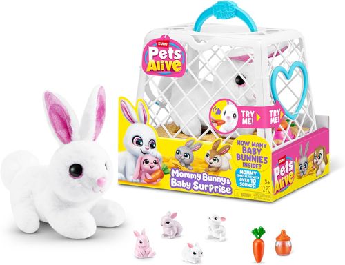 Pets Alive בובת ארנבת אמא 10 קולות וצלילים וגורים בהפתעה