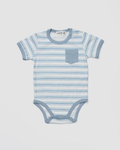 סט בגד גוף + מכנס קצר ריב stripes | כחול 100% כותנה