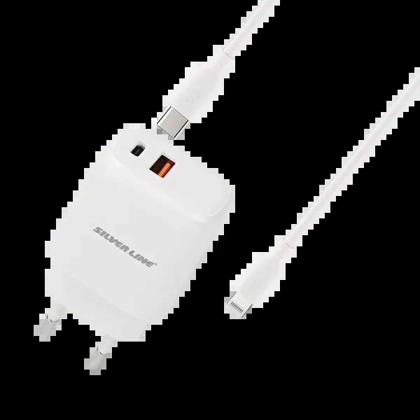 מטען קיר 25W עם כבל lightning דגם MWC25PQ מבית SILVER LINE במלאי