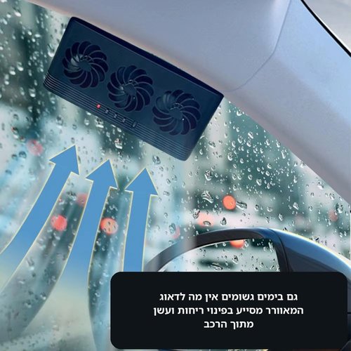 מאוורר סולארי לרכב 3 ב-1: פליטת חום, אוורור ונטרול ריחות