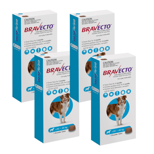 רביעייה ברבקטו כדור נגד פרעושים וקרציות 20-40 BRAVECTO תוקף 10/27