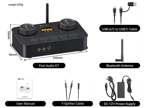 Fosi Audio K7 - ממיר DAC ומגבר אוזניות שולחני לגיימינג