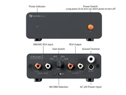 Fosi Audio BOX X5 - קדם מגבר לפטיפון MM/MC