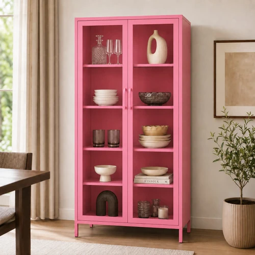 ארון ויטרינה מיאמי כחול 2 דלדות זכוכית 4 מדפים  HDW-02-750 רוחב 75 | עומק 35 | גובה 180 ס