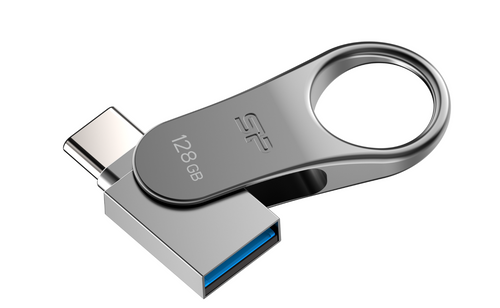 זיכרון נייד Silicon Power Mobile C80 OTG Type-C 128GB Titanium Gray