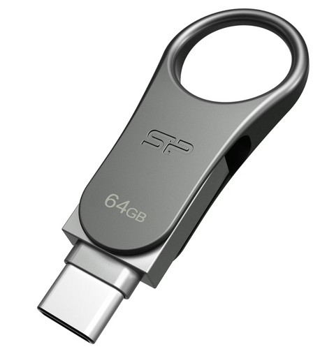 זיכרון נייד Silicon Power Mobile C80 OTG Type-C 64GB Titanium Gray