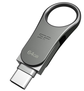 זיכרון נייד Silicon Power Mobile C80 OTG Type-C 64GB Titanium Gray