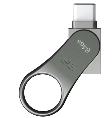 זיכרון נייד Silicon Power Mobile C80 OTG Type-C 64GB Titanium Gray