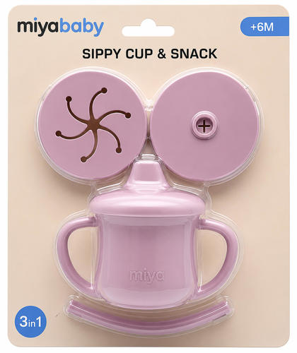 כוס סיליקון 3 ב־1 לשתייה ולחטיפים ורוד Miya Baby