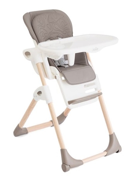 כסא אוכל מפואר לתינוק Mimzy Recline עם 3 מגשים וריפוד כפול Joie בצבע STRATA ACORN WOOD