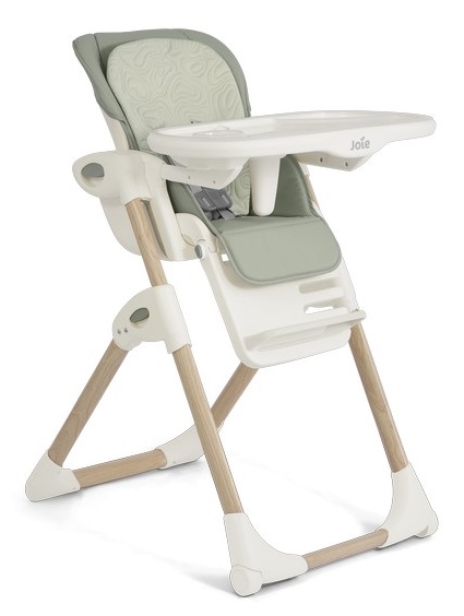 כסא אוכל מפואר לתינוק Mimzy Recline עם 3 מגשים וריפוד כפול Joie בצבע STRATA MIST WOOD