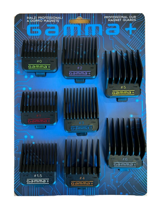 סט 8 מסרקי הגבהה מגנטיים כפולים GAMMA+ למכונות תספורת