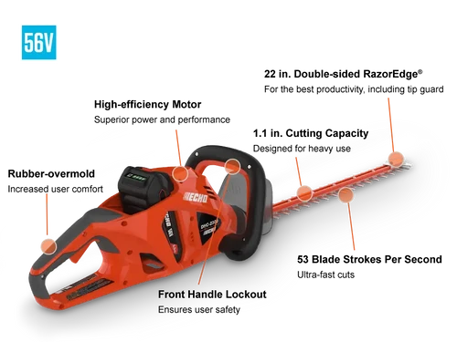 מגזמת גדר חיה נטענת ECHO DHC-2300 56V עם מנוע Brushless, להב דו-צדדי באורך 55.8 ס