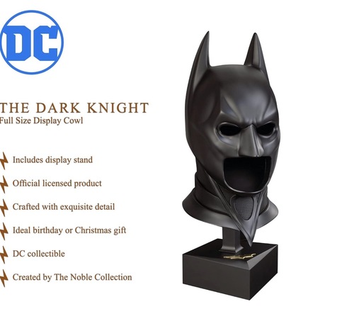 מסכת באטמן בגודל מלא עם מעמד תצוגה – The Noble Collection | Batman Full-Size Display Cowl with Display Stand – The Noble Collection