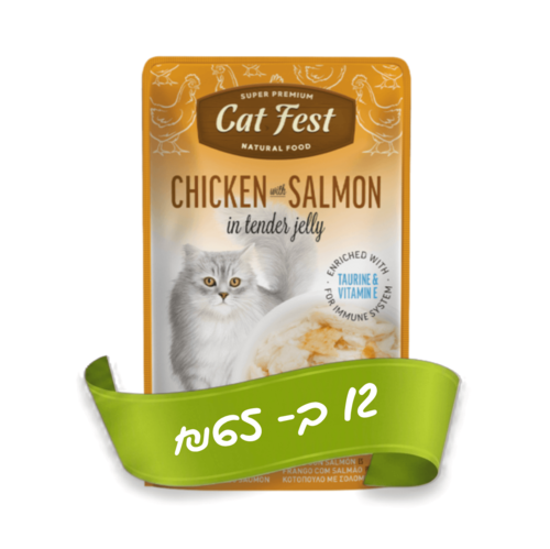 פאוץ עוף וסלמון בג'לי לחתולים CatFest 70 גרם — חנות חיות חיות בעיר ויצמן 8 רחובות