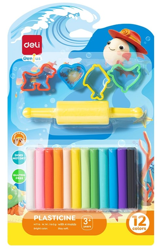 מארז 12 צבעי פלסטלינה 160 גרם עם מערוך ואביזרים
