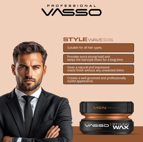חימר לשיער VASSO Spike Soft Clay – אחיזה חזקה וגימור מט 150 מ״ל