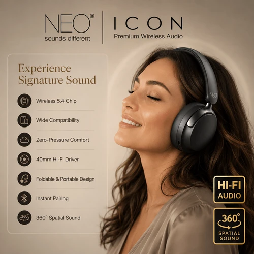  אוזניות קשת אלחוטיות (Over‑Ear) NEO ICON שחור