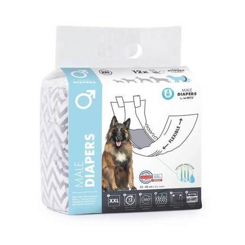 חיתולים חד פעמיים לכלבים זכרים XXL (מארז 12 יח') | M-PETS Male Dog Disposable Diapers Size XXL (12 Pack)