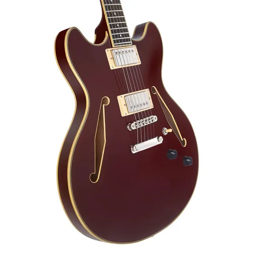 גיטרה חשמלית 1/4 נפח כולל ארגז D'Angelico EXCEL DC TOUR SOLID WINE