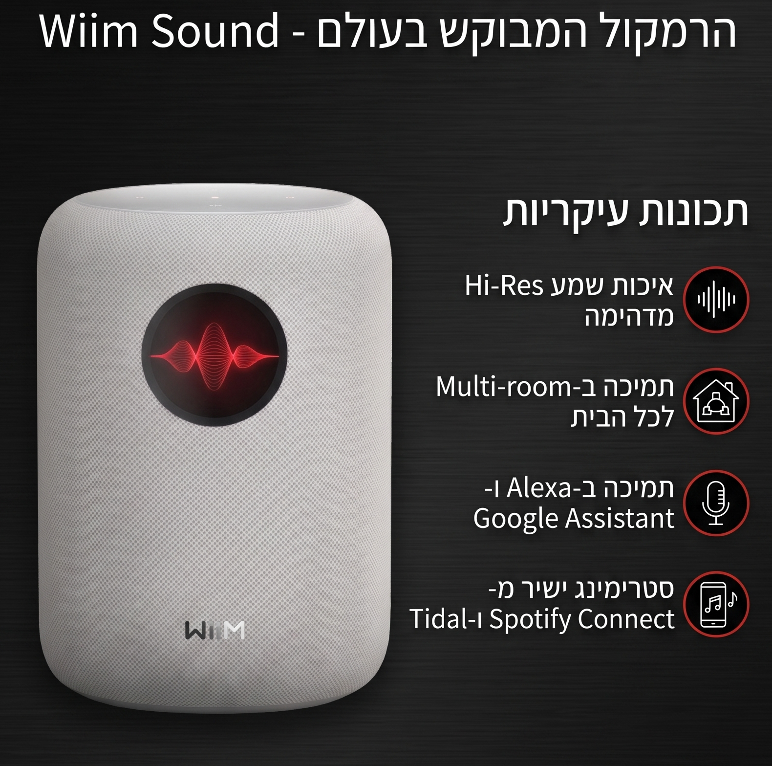 רמקול Wifi חכם - Wiim Sound - Multi room - צבע לבן