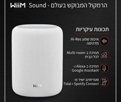רמקול Wifi חכם - Wiim Sound lite - Multi room - צבע לבן