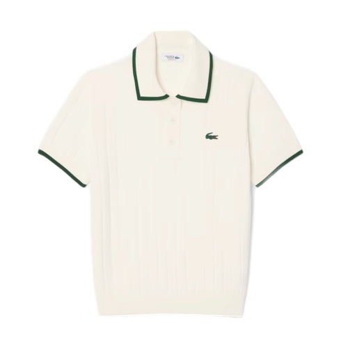 חולצה LACOSTE מידות XS-XL לנשים בגוון קרם עם עיטור ירוק