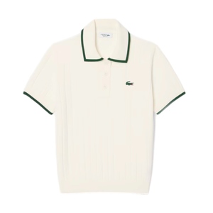 חולצה LACOSTE מידות XS-XL לנשים בגוון קרם עם עיטור ירוק