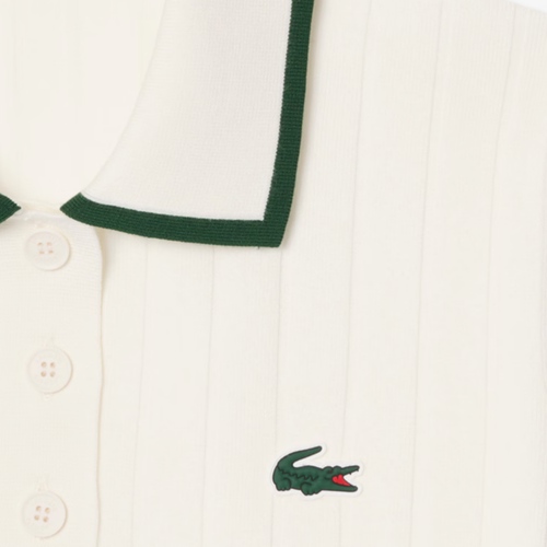 חולצה LACOSTE מידות XS-XL לנשים בגוון קרם עם עיטור ירוק
