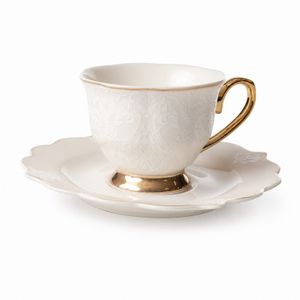 סט 6 כוס אספרסו עם תחתית Florence זהב/לבן 80 מ"ל New Bone China