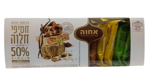 חטיפי חלוה וניל קקאו ואגוזים, 12 יחידות של 25 גרם