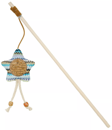 קוואפס חכת משחק עץ לחתולים עם בובת כוכב - Quapas! Cat Toy Fishing Rod Star
