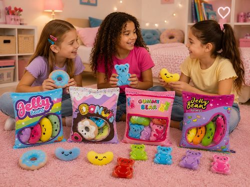 כריות פרווה קטיפתיות מיני Jelly Bean Plushies 6 יחידות – iscream