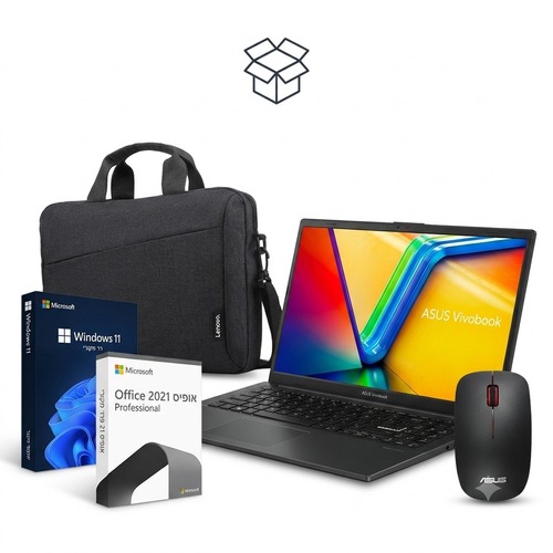 חבילת לימודים ASUS Vivobook Go 15.6 + Windows 11 Pro + Office 2021 Pro + עכבר + תיק