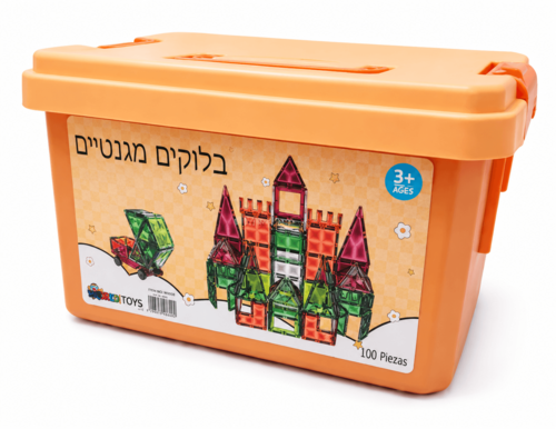 משחק מגנטים לילדים הכולל 100 חלקים צבעי נחושת בקופסה כל החלקים במשחק מגנטים