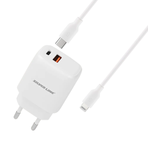 מטען קיר מהיר PD20W + QC3.0 18W בצבע לבן מבית SILVER LINE