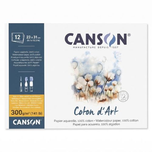 בלוק אקוורל 23/31 סמ 300 גר 100% כותנה Canson Cotton d'Art