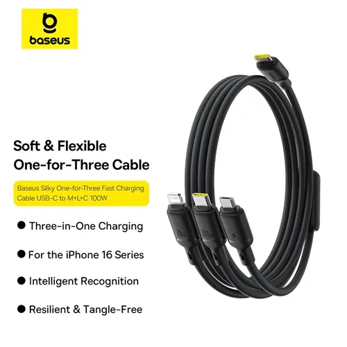 כבל 3ב-1 Baseus Silky One-for-Three Fast Charging Cable USB-C
