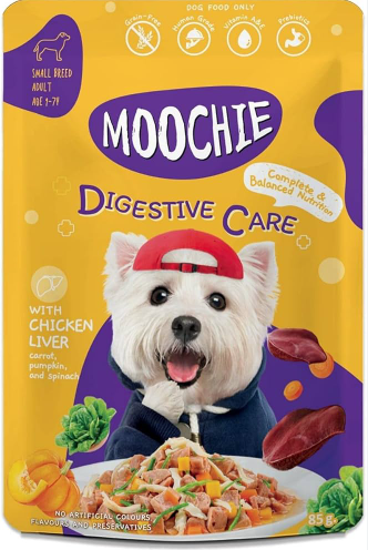 פאוץ' לכלבים Digestive Care בטעם כבד עוף עם גזר, דלעת ותרד – 85 גרם