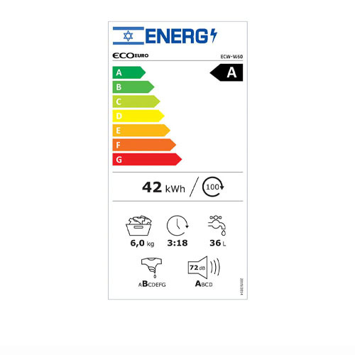 מכונת כביסה פתח חזית 6 ק''ג 1200 סל''ד Eco Euro ECW-W60